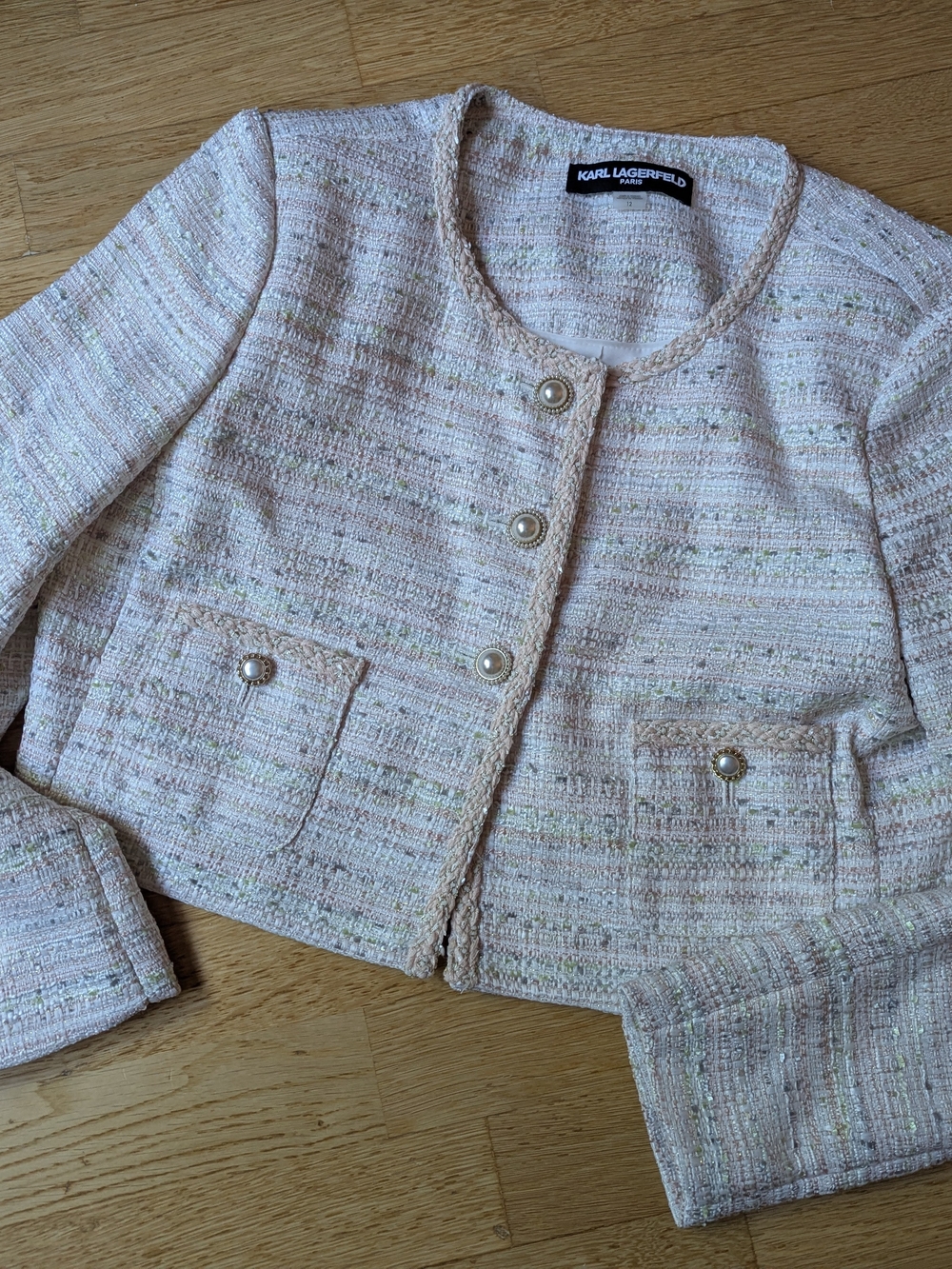 Karl Lagerfeld Pink Tweed Cropped Jacket